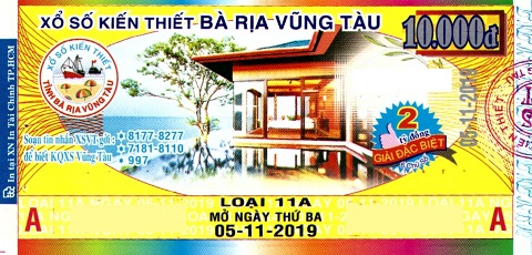 Giải đặc biệt Kỳ vé 11A mở thưởng ngày 05/11/2019