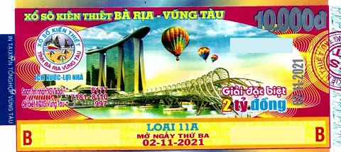 Giải đặc biệt Kỳ vé 11A mở thưởng ngày 02/11/2021