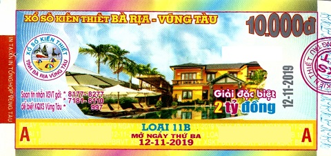 Giải đặc biệt Kỳ vé 11B mở thưởng ngày 12/11/2019