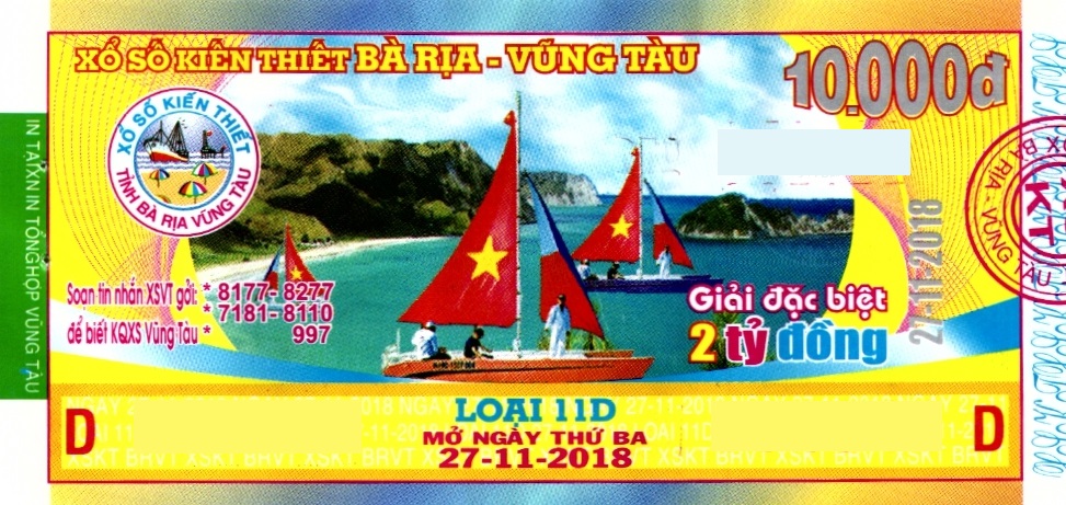 Giải đặc biệt Kỳ vé 11D mở thưởng ngày 27/11/2018