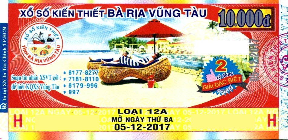 Giải đặc biệt Kỳ vé 12A mở thưởng ngày 05/12/2017