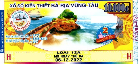 Giải đặc biệt Kỳ vé 12A mở thưởng ngày 06/12/2022