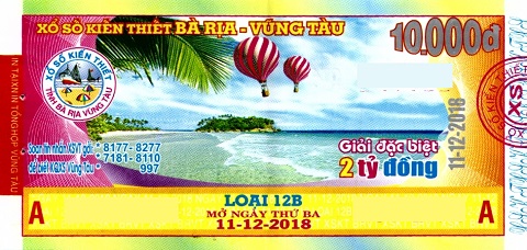 Giải đặc biệt Kỳ vé 12B mở thưởng ngày 11/12/2018