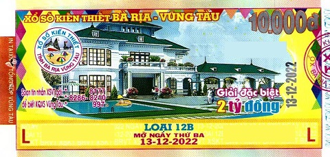 Giải đặc biệt Kỳ vé 12B mở thưởng ngày 13/12/2022
