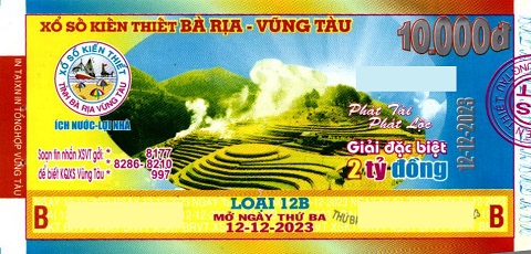 Giải đặc biệt Kỳ vé 12B mở thưởng ngày 12/12/2023