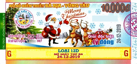 Giải đặc biệt Kỳ vé 12D mở thưởng ngày 24/12/2019