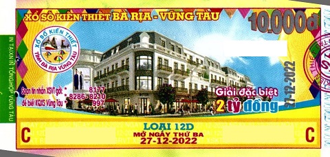 Giải đặc biệt Kỳ vé 12D mở thưởng ngày 27/12/2022