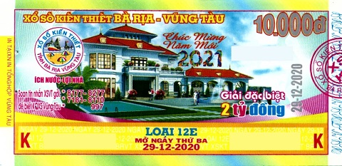 Giải đặc biệt Kỳ vé 12E mở thưởng ngày 29/12/2020