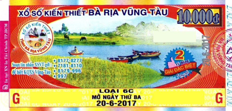 Giải đặc biệt Kỳ vé 6C mở thưởng ngày 20/06/2017