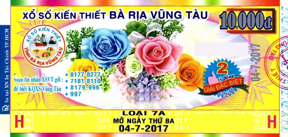 Giải đặc biệt Kỳ vé 7A mở thưởng ngày 04/07/2017