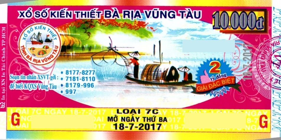 Giải đặc biệt Kỳ vé 7C mở thưởng ngày 18/07/2017